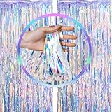 Neonklare Fransenvorhänge (1 m x 2 m), glänzende, schillernde Folie, Lametta-Vorhang, Regenbogen-Fotohintergrund, Luftschlangen für Meerjungfrau, Abschlussfeier, Babyparty, Hochzeit, Geburtstag,