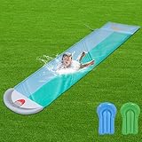 ACTOYS Wasserrutsche Garten, Doppel Wasser Rutschbahn, Rutschbahn Outdoor Wasser, Rasen-Wasserrutsche mit 2 Bodyboard, Slip und Slide Wasserrutsche, Wasserspielzeug Kinder Outdoor 500cmx145cm