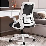 LULUMAIC Bürostuhl, Schreibtisch, ergonomische verstellbare Kopfstütze, Gaming-Stuhl, hochklappbare Armlehnen, bequemer Bürostuhl, Lordosenstütze, stabile Basis – Bürostuhl mit Rollen, Farbe: Weiß,