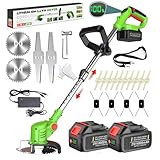 Rasentrimmer mit Akku 4 in 1 Akku Rasentrimmer mit 2X 4.0Ah Akku Und 4 Arten Klingen, 21V Freischneider Akku Rasentrimmer Elektrisch 90° Schwenkbarer Kopf für Rasen Garten Beschneiden,Green