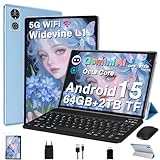 Tablet 10 Zoll Android 15 Tablets mit 64GB+2TB TF, Gemini AI, Widevide L1 FHD IPS, Octa-Core 2.0GHz, 5G+2.4G WLAN, 8MP+5MP, BT5.0, Face ID,6000mAh, BT5.0, GMS Tablet mit Tastatur und Maus - Blau
