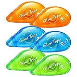 FANTESI 6 Stück Kleberoller, Doppelseitiges Klebeband, Neueste Roller Kleben mit reißfestem PET-Band, Klebebandroller für Scrapbook, Fotos, Basteln, Sammelalbum, Schule und Büro(8mm x 8m)