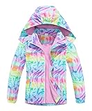 CAMLAKEE Mädchen Regenjacke Gefütterte Kinder Softshelljacke Übergangsjacke Warme Jacke Gedruckt Winterjacke Rosa DE: 128-134 (Herstellergröße 130)