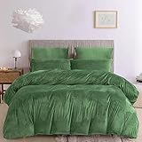 Damier Winter Plüsch Bettwäsche 220x240 Warm Grün Dunkelgrün Uni Einfarbig Cashmere Touch Bettbezug Set Flauschig Kuschelig Plüsch Bettwäsche 3 Teilig mit Reißverschluss und 2 Kissenbezüge 80x80 cm