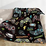 Kuscheldecke 130x150 Gamepad Decke, Muster Fleecedecke Flauschig, Flanell Warm Decken, Sofadecke Wohndecke Weiche Sofa üBerwurfdecke, Winterdecke Kinder Blanket Fuer Sofa Couch