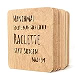 8 Stück Raclette Untersetzer mit Gravur (Statt Sorgen)