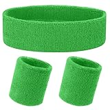 Yolev Schweißband-Set, Sport-Stirnband und Armbänder, Set mit 1 Stirnband und 2 Armbändern, für sportliche Männer und Frauen, Schwarz und Neongrün, Einheitsgröße (Hellgrün)