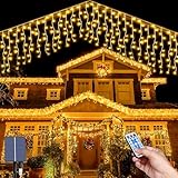 MXJFYY Solar Eiszapfen Lichterkette Außen, 5M Wasserdicht Eiszapfen Lichterkette, 16pcs*0.8M 128LEDs Eiszapfen Vorhang Lichter mit 8 Modi Fernbedienung für Hof, Garten, Party