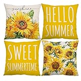 Yangyou Sommer KissenbezüGe, 45,7 X 45,7 cm, 4 StüCke Sommerdekorationen für Zuhause, Sonnenblume, Bauernhaus, Kissenbezug für Couch