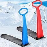 Deekin 2 Stück Faltbarer Schneescooter mit Griff Kompakter Schneeschlitten Leichter Gras Sand Schlitten Kältebeständiger Ski-Roller Rodeln Snowboard Winter Outdoor Downhill, Rot und Blau