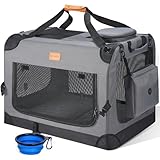 Morpilot Hundetransportbox M 60x42x42cm, faltbar Hundebox Auto Zuhause für 12kg, Transporttasche Haustiertransportbox Hundetragetasche mit faltbarem Napf, Schultergurt Aufbewahrungstaschen