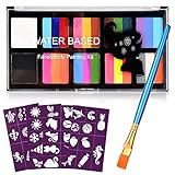 Gesichts und Körperbemalungsset,10 Farben Gesicht Body Painting Öl 2 Pinsel,Rainbow Strip Set Gesicht Körperbemalungspalette,Körperbemalung Pigment Make-up Bemalungsset für Kinder Erwachsene Halloween