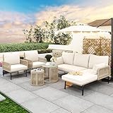 Merax Gartenlounge Outdoor Lounge Möbel Outdoor Terassenmöbel Außen（Zwei Sessel, Zwei 2-Sitzer-Sofas und Zwei Tische (alle Kissen inklusive) ）