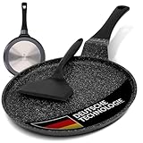 ZWIEGER Crepe Pfanne mit Teighelfer – Beschichtete Pancake Pfanne Induktion 26 cm, Spülmaschinenfeste Pfannkuchenpfanne – Vollflächiger Edelstahlboden, für alle Herdarten geeignet – PFOA- & PFOS-frei