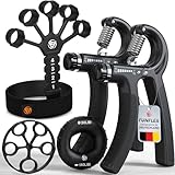 FUNFLEX Handtrainer Fingertrainer, Verstellbares Griffkraft Trainer Set -5-Teilig- Unterarmtrainer, Fingerstrecker, Handgelenk Band - Finger Grifftrainer - Grip Ring, Hand & Unterarm Training