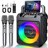 Dislocati Karaoke Maschine Komplettset mit 2 Wireless Mikrofonen, Tragbarer 20W Bluetooth 5.3 Lautsprecher mit LED Lichtshow | Für Garten, Feiern & Familienpartys