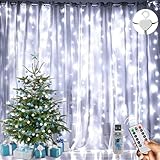 LED Lichterketten Lichtervorhang 300 LEDs USB Vorhanglichter 8 Modi Mit ferngesteuertem Timer, IP65 wasserdichte, Geeignet für Schlafzimmer, Fenster, Weihnachten, Party, Hochzeit, kühles Weiß