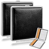 Zeawavsl 2er-Pack Hochwertiges Zigarettenetui - Fasst 20 Zigaretten, Schwarzes PU-Leder, Edelstahl, 10 x 9,5 x 1,9 cm - Für Hosen- und Hemdtaschen