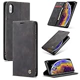 owlhold Handyhülle iPhone X hülle iPhone XS klapphülle Premium PU,Faltbare Schutzhülle,Kartenfach Standfunktion,Lederhülle Handytasche hülle für iPhone X/iPhone XS - Schwarz