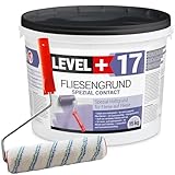 Level Plus 17 Fliesengrund 15 kg Fliese auf Fliese Spezial Haftgrund Fliesengrundierung Quarzgrund für Innen Außen, Haftvermittler Frostbeständig und wasserabweisend Plus Farbroller mit Bügel 25cm Set