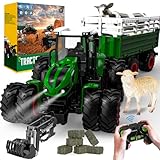 PENGBU RC Traktor Spielzeug ab 3 4 8 Jahre, 2.4 GHz Ferngesteuerter Traktor Ferngesteuert, RC Trecker Spielzeug, Farm Trecker mit Fernbedienung, Kuh und Schaf, Geschenk 3 4 6 8 Jahre