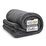 Kemes Mikrofasertücher Auto XXL Ultra saugstark mit 1400 GSM Heavyweight Grau 50x80cm Premium Microfaser Trockentuch Kratzfrei | 5-Fach Saugstark Poliertuch für Autopflege und Motorrad