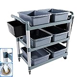 Servierwagen aus Kunststoff mit 3 Ebenen, mobiler Sackkarre für Restaurants und Hotels, 8 Fächer, Sammelwagen, robuster Mehrzweckwagen