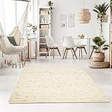 Taracarpet Handweb-Teppich Oslo Wolle im Skandinavischem Landhaus Design Wohnzimmer Esszimmer Schlafzimmer Flur Läufer beidseitig verwendbar 140x200 cm Natur