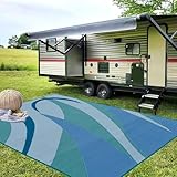 XQKXHZ Gartenteppich Outdoor Wasserfest 270x540 Groß Blau Aussenteppich, Balkonteppich Outdoor Reversible Terassenteppich, UV-BestäNdig Kunststoff Stroh Outdoorteppich für Terrasse Picknick Camping