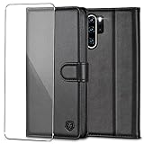 Handyhülle für Huawei P30 Pro Hülle mit Schutzfolie Premium PU Leder P30 Pro Klapphülle Case Brieftasche Kartenfach Ständer Magnet Etui Handytasche Cover Schutzhülle für Huawei P30 Pro - Schwarz