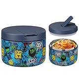 Itslife Thermobehälter für Essen 350ml Edelstahl Warmhaltebebehälter, Kinder auslaufsicherer Lunchbehälter mit Schnallenabdeckung, Weithals, Isolierung, geeignet für kaltes&heißes Essen Blau-Ungeheuer