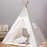 Camiraft Weiß Kinder Tipi Zelt,klassisches indisches Spielzelt für Kinder,Kinderzelte aus Polyesterfaser für Mädchen und Jungen mit Tragetasche,faltbares Spielhaus für drinnen oder draußen