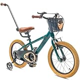 sun baby Kinderfahrrad 14 Zoll Jungen Verdant Bike Leicht Stützräder mit Schubstange ab 2-6 Jahre BMX Fahrrad Kinder (Dunkelgrün, 14 Zoll)