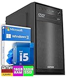 Multimedia PC mit Intel Core i5 - Schneller Rechner + Computer für Büro & Home Office | 16GB RAM | 512GB SSD | DVD+RW | USB3.0 | Windows 11 Pro | 3 Jahre Garantie