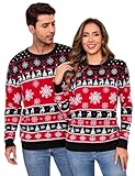 Aottori Damen Herren Weihnachtspullover Paare Set Ugly Christmas Sweater Weihnachtspulli Hässliche Weihnachten Pullover Pärchen Strickpullover Familie Set Unisex Damen-Schwarz M
