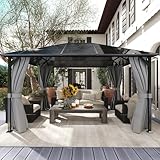 Amopatio Gartenpavillon 3x4 m Wasserdicht Stabil Winterfest, Pavillon mit Polycarbonat - Dach, Hardtop Pavillon mit Seitenteile für Garten, Terrassen (Grau)