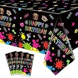 4 Pack Leuchtende Partytischdecken Neon Tischtücher Einweg-Plastik Neon Leuchtende Tischdecke Schwarzes Licht Tischdecke Neon Party DekorationenGlühen in Der Dunklen Party Supplies Schwarzlicht Dekor