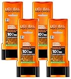 L'Oréal Paris Men Expert XXL Duschgel und Shampoo für Männer, Zur Reinigung von Körper, Haar und Gesicht, Herren Duschbad mit Taurin, Hydra Energy, 1 x 400 ml (Packung mit 4)