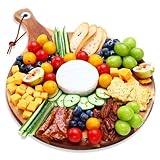 hecef Käsebrett Holz, Käseplatten Käsebretter Servierplatte Servierbrett Geschenk für Party-Geburtstag, Weihnachts, Charcuterie Platte Cheese Board mit Griff 30.5cm (Rundes)