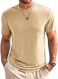 Runcati Herren T-Shirt Rundhals Kurzarm Sommer Oberteile Regular Fit Sport Fitness Funktionsshirt Einfarbig Basic Unterhemd Business Shirts Helles Khaki XL