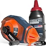 PRESCH Schlagschnur 30m inkl. roter Kreide (150g) – Schneller Rücklauf dank 6:1 Getriebe - Wasserabweisende Kreide für langlebige Markierungen – Robuste Schnur für präzise Linien