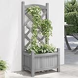 Swpsd Pflanzkübel mit Spalier, Pflanzgefäß mit viel Platz, Pflanzenkasten für Garten Terrasse, Blumenkasten Pflanztopf, Grau Massivholz Tanne, 40 x 30 x 90 cm