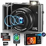 4K Digitalkamera Fotokamera, 64MP Autofokus Vlogging Kamera mit 32G Karte, 2.8'' IPS Bildschirm Kamera 16X Digitalzoom, Kompaktkamera mit Ladegerät & 2 Batterien für Jugendliche Anfänger Erwachsene