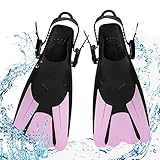 mizikuu Schnorchelflossen, Verstellbare Tauchflossen Kurze Gr.34-38 mit Tasche zum Umhängen Schwimmflossen Kinder Taucherflossen Erwachsene Leichte Reiseflossen zum Schwimmen Schnorcheln, Rosa