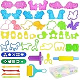 WONDERFORU knete zubehör, 47 Stück Knetwerkzeug und Ausstechformen Kinder Werkzeuge, Dinosaurier Knetzubehör Extruder Modellierwerkzeug für Jungen Mädchen knete ab 2 jahre (46 Stück knete zubehör)