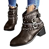 Generisch Biker Stiefel Damen, Biker Boots Damen Western Lederstiefel Chelsea Schlupfstiefel Festival Bikerboots Leder Cowboy Stiefeletten Mit Absatz Cowboystiefel, Brown, 40