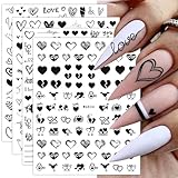8 Blatt Nagelsticker Valentinstag Nagelaufkleber Selbstklebend Liebhaber des schwarzen Herzens Nail Art Sticker Dekoration Nageldesign Zubehör