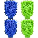 agogue 4 PCS Waschhandschuh Auto, Auto Waschen Set Händehandtuch, Autopflege Mikrofaser Handschuh, Putzhandschuhe für Autowasch Kratzfreien Auto Polieren Schonend Weich