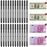 24 Stück Geldscheinprüfer Falschgeld Stift Geldscheinprüfstift Geldscheinprüfer Stift, Banknoten Pen Stift, Prüfstift für Geldscheine, für US-Dollar, Euro, Pfund, Yen usw, Blue, 14,8cm, Schwarz