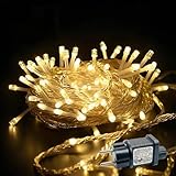 YJY LIGHT Lichterkette Außen 15 m mit 100 LED Warmweiß, IP44 Wasserdicht, 8 Modi & Timer, mit Memory-Funktion, Netzstecker, Weihnachtsbeleuchtung für Garten, Balkon & Terrasse